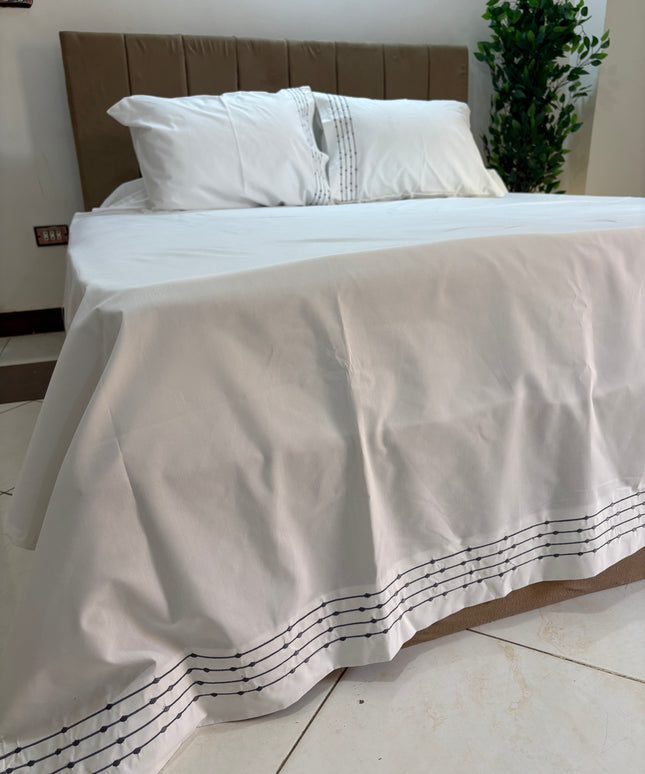 Embroidered Cotton Flat Bed Sheet Set